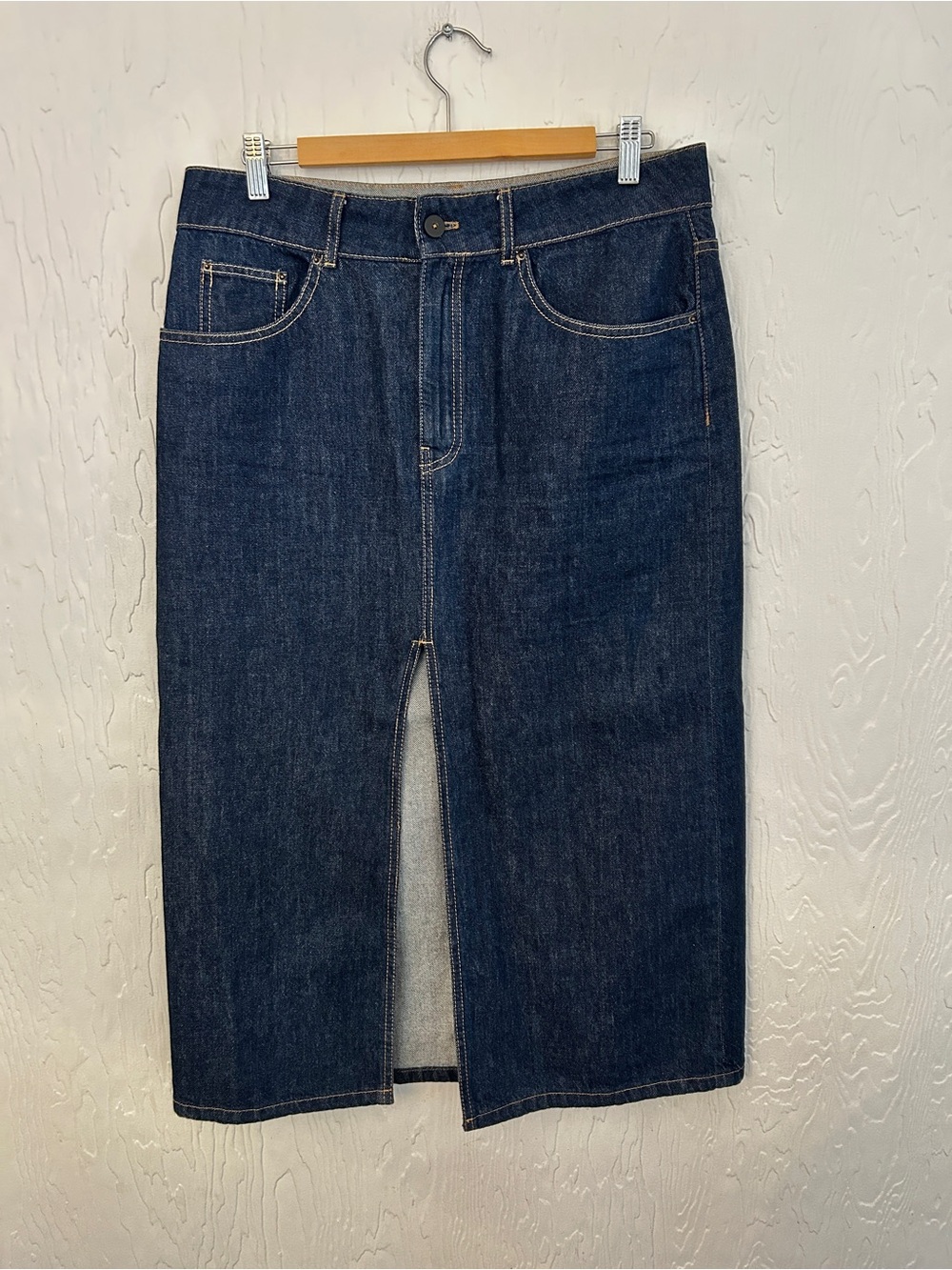 MASSIMO DUTTI Dark Wash Denim Midi Skirt Size 10 Chic Classic Quiet Luxury